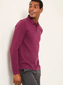 Poloshirts|T-Shirts En Hemden*Fat Face - FatFace Long Sleeve Ribbed Polo Paarsblauw