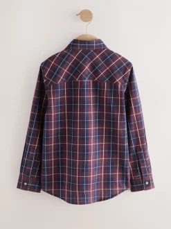 Shirts|Next - Geruit katoenen overhemd met lange mouwen (3-16jaar) Paarsblauw