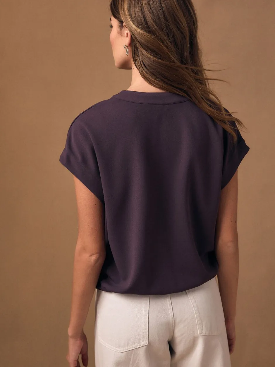 Blouses En Overhemden*Next - V-Neck Short Sleeved Tie Waist Top Paarsblauw