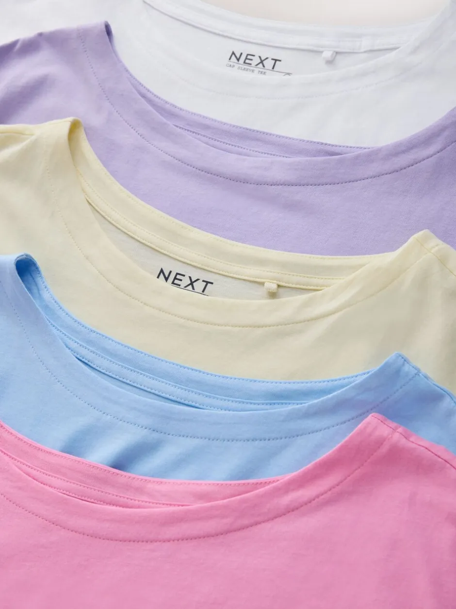 Tops En T-Shirts|Next - Set van 5 T-shirts met kapmouwtjes Paars/blauw/botergeel/roze/wit