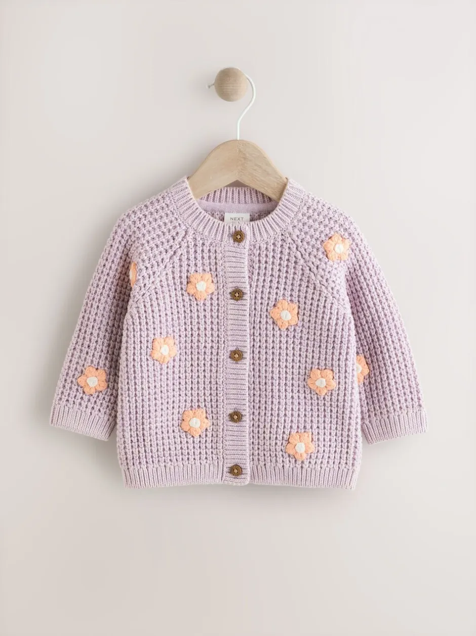 Truien En Breisels|Gebreide Kleding|Next - Geborduurd vest (0 mnd - 2 jr) Paarse en abrikozenkleurige bloemen voor baby's