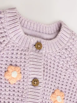 Truien En Breisels|Gebreide Kleding|Next - Geborduurd vest (0 mnd - 2 jr) Paarse en abrikozenkleurige bloemen voor baby's