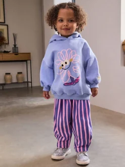 Sets En Combisets|Truien En Breisels|Next Paarse gestreepte bloem - Set met hoodie en joggingbroek met rechte wijde pijpen (3mnd -7jr)