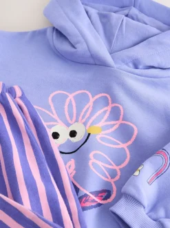 Sets En Combisets|Truien En Breisels|Next Paarse gestreepte bloem - Set met hoodie en joggingbroek met rechte wijde pijpen (3mnd -7jr)