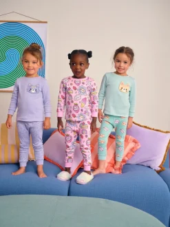 Multipacks|Nachtkleding En Pyjama's|Next - Verpakking van 3 knusse pyjama's (9 mnd-10 jr) Paarse kattenprint