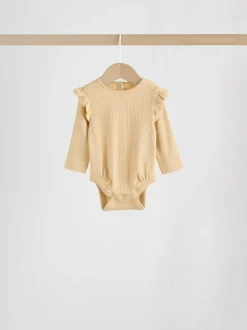 Rompertjes En Hemdjes*Next - Verpakking van 4 babyrompers met lange mouwen en ruches (0mnd-2jr) Paars/geel/crème met fijne print