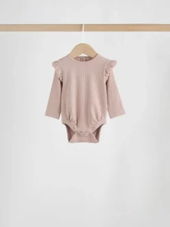 Rompertjes En Hemdjes*Next - Verpakking van 4 babyrompers met lange mouwen en ruches (0mnd-2jr) Paars/geel/crème met fijne print