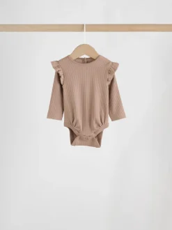 Rompertjes En Hemdjes*Next - Verpakking van 4 babyrompers met lange mouwen en ruches (0mnd-2jr) Paars/geel/crème met fijne print