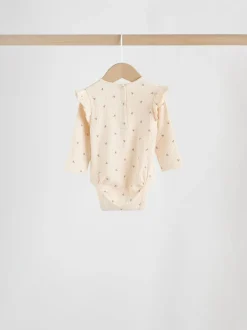 Rompertjes En Hemdjes*Next - Verpakking van 4 babyrompers met lange mouwen en ruches (0mnd-2jr) Paars/geel/crème met fijne print