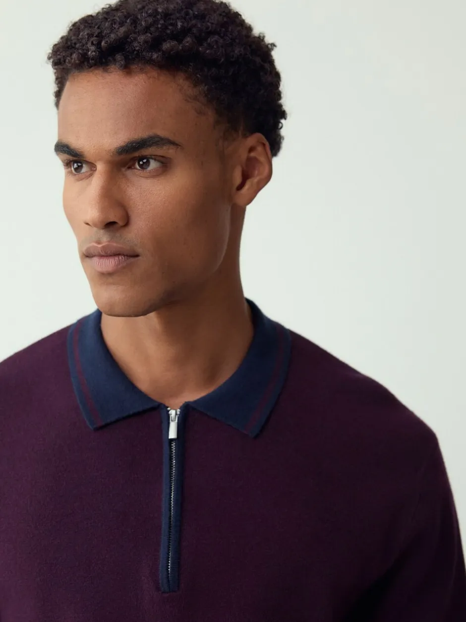 Poloshirts*Next Paars/marineblauw - Half met rits - Regular Fit Premium Mid Weight Long Sleeve Knit Polo Shirt