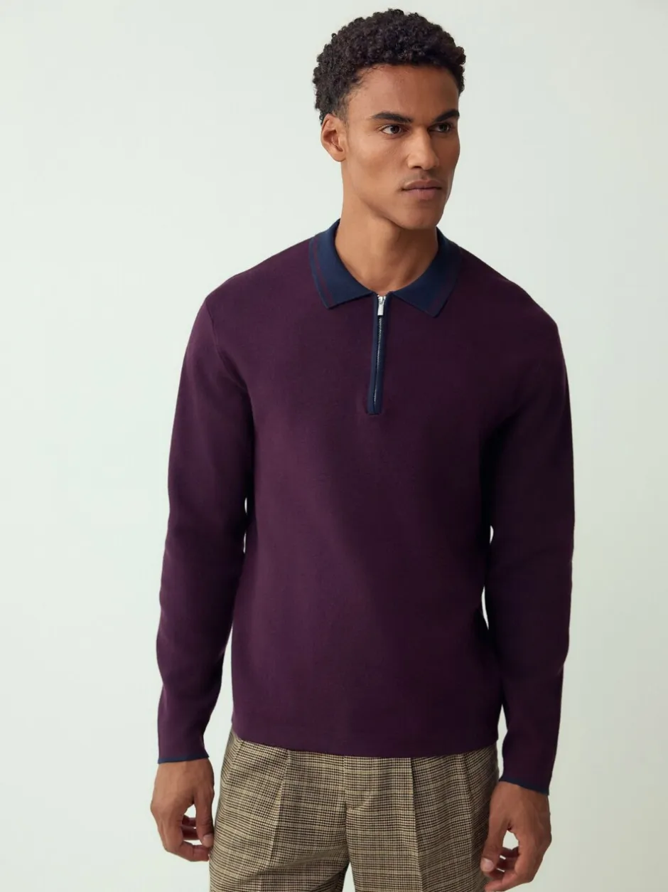 Poloshirts*Next Paars/marineblauw - Half met rits - Regular Fit Premium Mid Weight Long Sleeve Knit Polo Shirt
