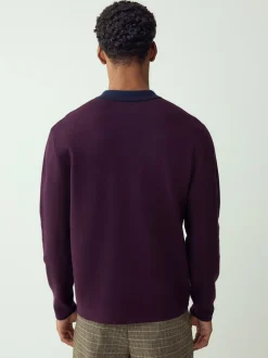 Poloshirts*Next Paars/marineblauw - Half met rits - Regular Fit Premium Mid Weight Long Sleeve Knit Polo Shirt