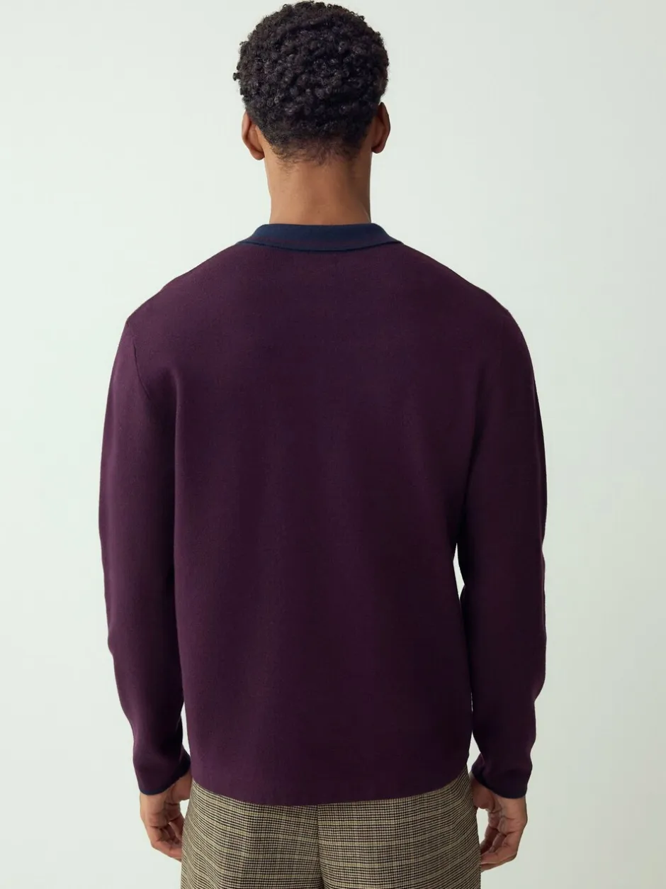 Poloshirts*Next Paars/marineblauw - Half met rits - Regular Fit Premium Mid Weight Long Sleeve Knit Polo Shirt