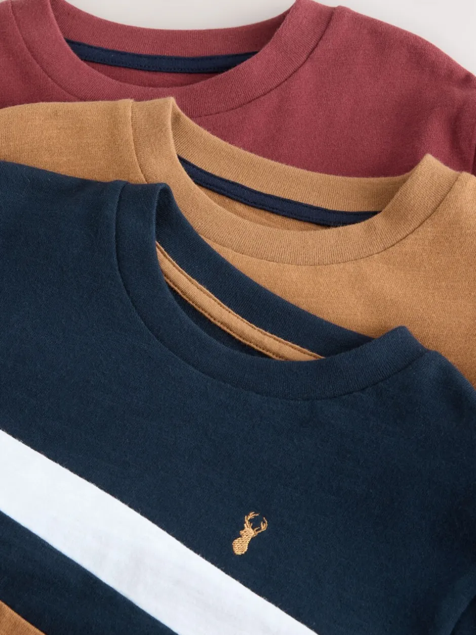 T-Shirts|Tops*Next - Kleurblok T-shirts met lange mouwen 3 verpakking (3-16jr) Paarsrood/bruin/marineblauw