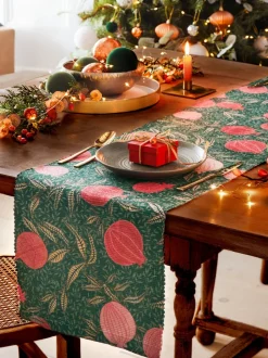 Tafellinnen En Placemats *Paoletti - Grote kersttafelloper met granaatappelprint