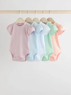 Rompertjes En Hemdjes|Rompertjes En Hemdjes|Next Pastel - 5 Pak Korte mouwen Pointelle Baby Bodysuits