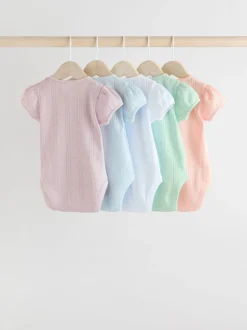 Rompertjes En Hemdjes|Rompertjes En Hemdjes|Next Pastel - 5 Pak Korte mouwen Pointelle Baby Bodysuits
