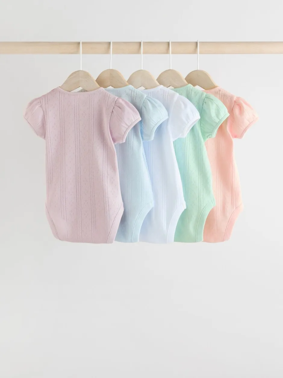 Rompertjes En Hemdjes|Rompertjes En Hemdjes|Next Pastel - 5 Pak Korte mouwen Pointelle Baby Bodysuits