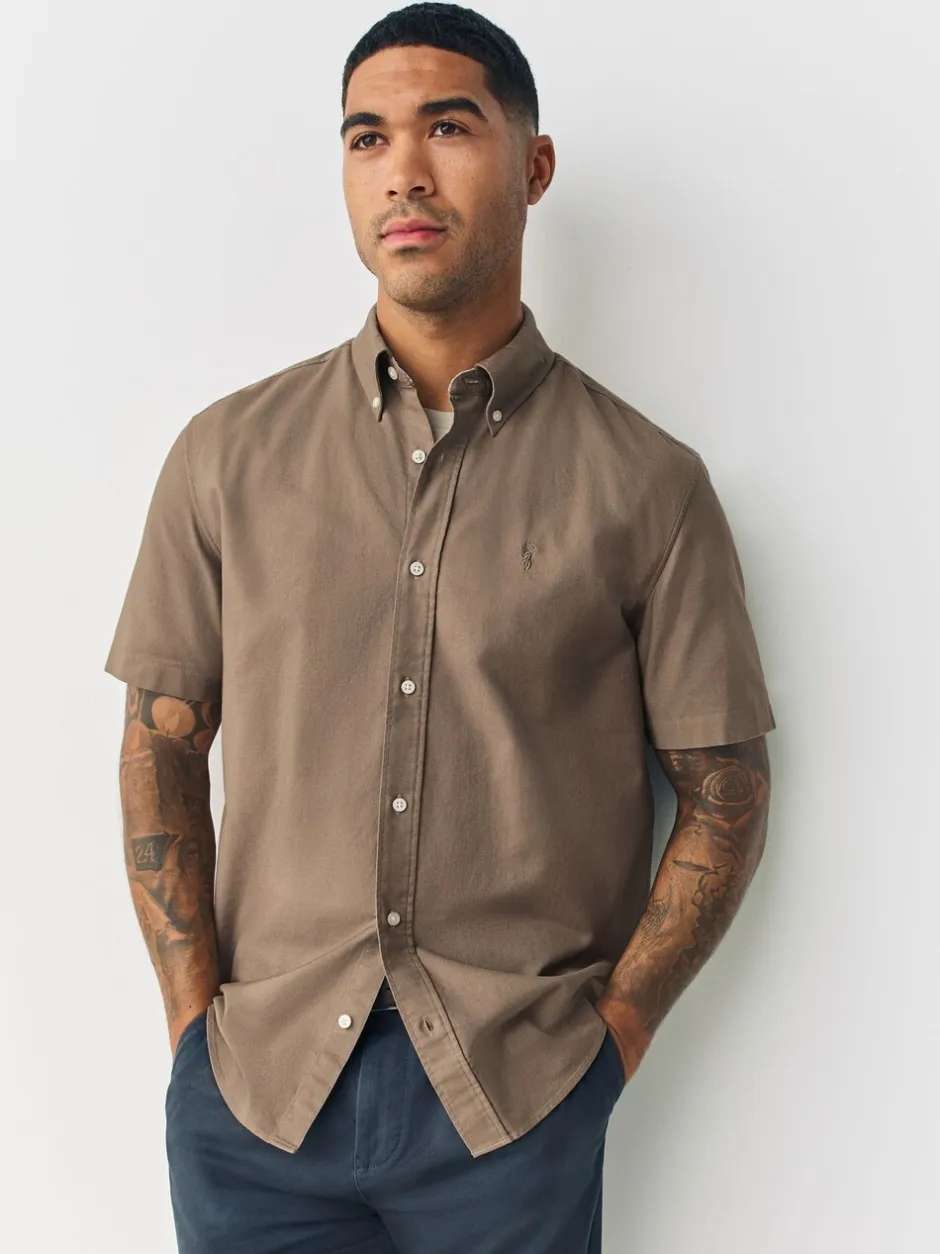 Shirts*Next Pastel geel naturel - Normale Pasvorm - Oxford-overhemd met korte mouwen
