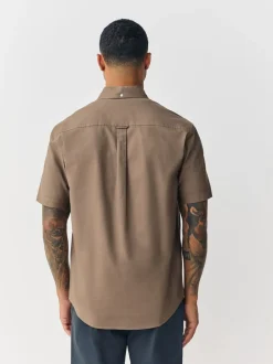 Shirts*Next Pastel geel naturel - Normale Pasvorm - Oxford-overhemd met korte mouwen