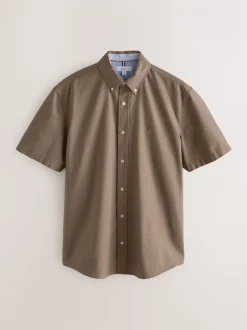 Shirts*Next Pastel geel naturel - Normale Pasvorm - Oxford-overhemd met korte mouwen