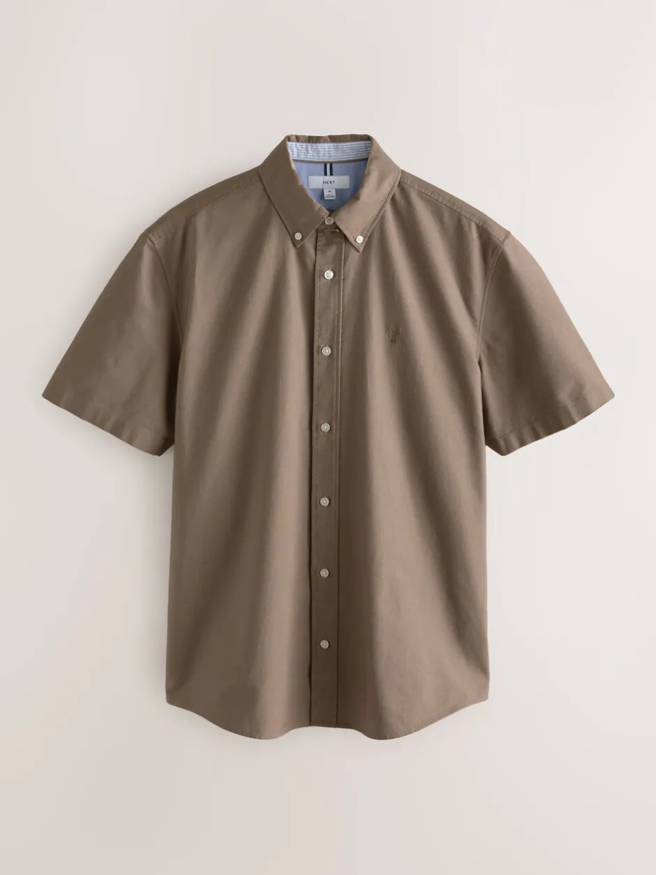 Shirts*Next Pastel geel naturel - Normale Pasvorm - Oxford-overhemd met korte mouwen