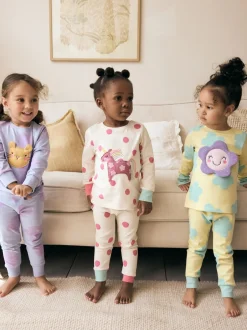 Multipacks|Nachtkleding En Pyjama's*Next Pastel kat/eenhoorn/bloem - Knus pyjama met lange mouwen 3 Pack (9maanden -12jaar)