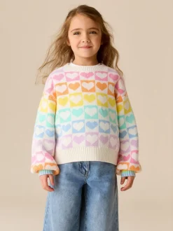 Gebreide Kleding|Little Bird by Jools Oliver - Knitted Colourblock Jumper Pastel Rainbow Hearts