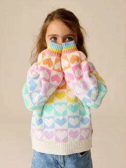 Gebreide Kleding|Little Bird by Jools Oliver - Knitted Colourblock Jumper Pastel Rainbow Hearts
