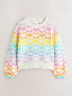 Gebreide Kleding|Little Bird by Jools Oliver - Knitted Colourblock Jumper Pastel Rainbow Hearts