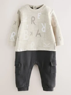 Rompertjes En Tuinbroeken|Baker by Ted Baker - All Over Print Long Sleeve Romper Pastelgeel