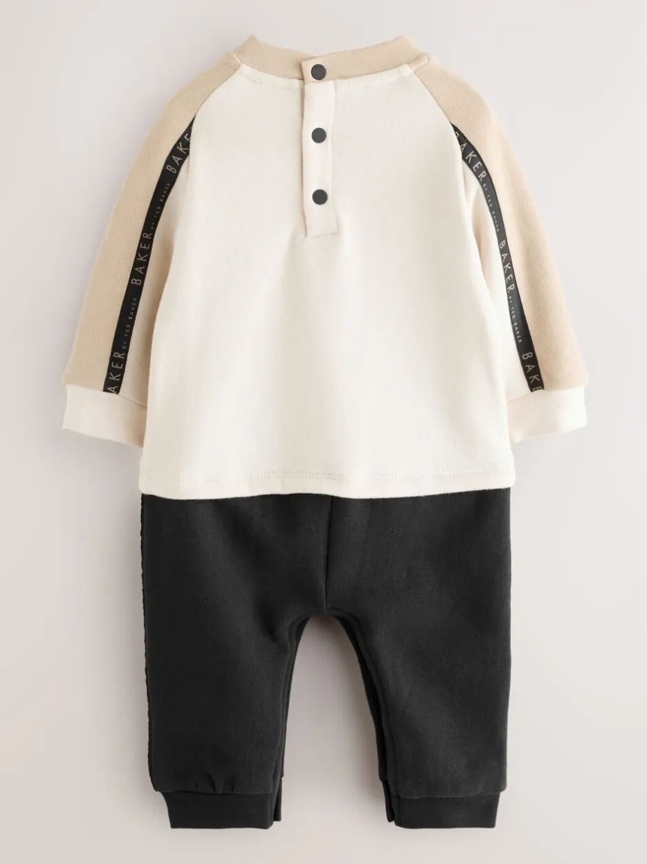 Rompertjes En Tuinbroeken|Baker by Ted Baker - Romper met inzetstuk en lange mouwen Pastelgeel
