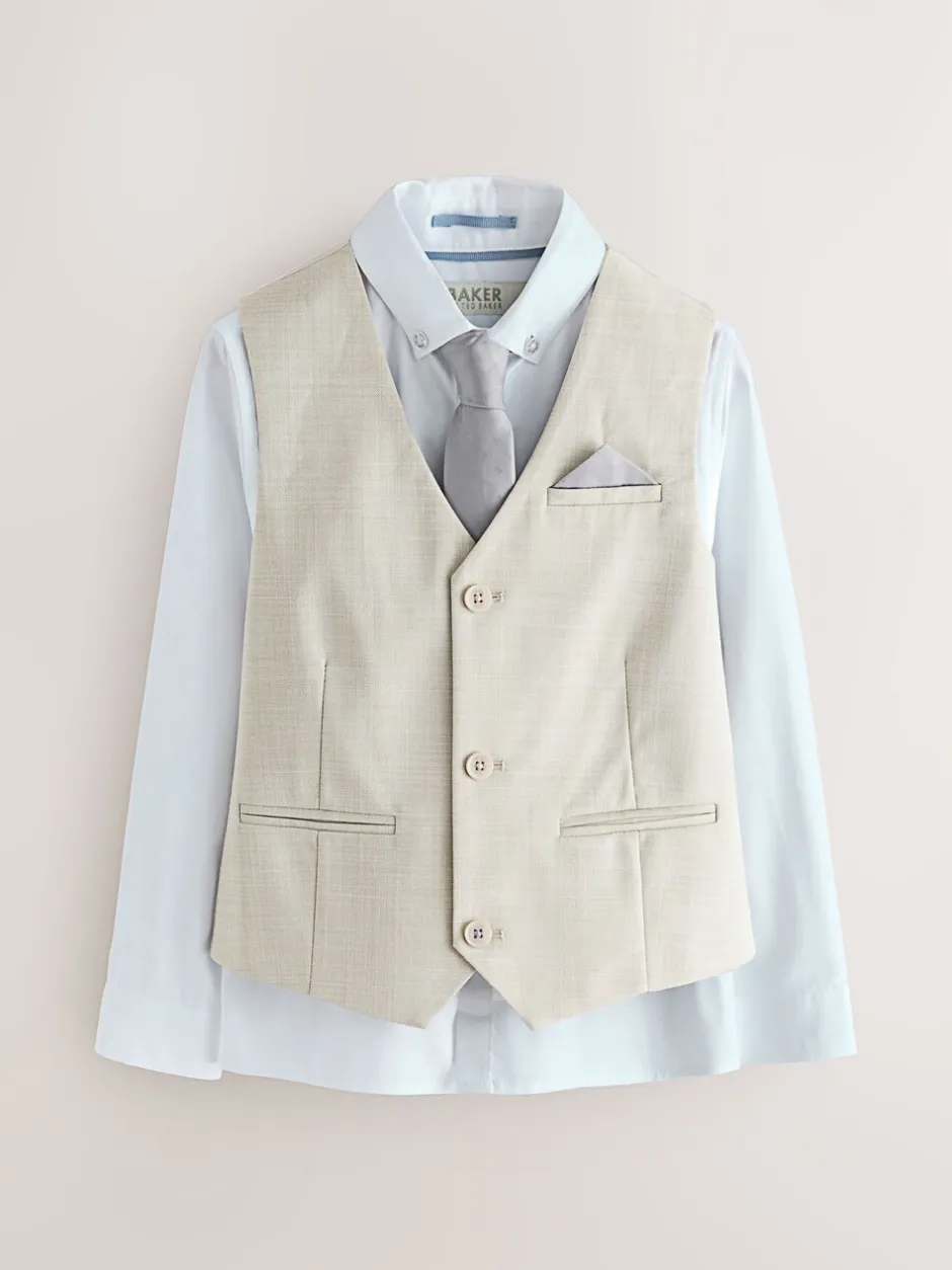 Kostuums En Herenvesten|Baker by Ted Baker - Waistcoat, Shirt And Tie Set Pastelgeel