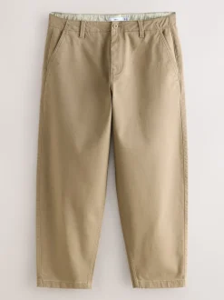 Broeken En Chino's|Next - Barrel Fit - Authentic Cotton Rich Stretch Trousers Pastelgeel