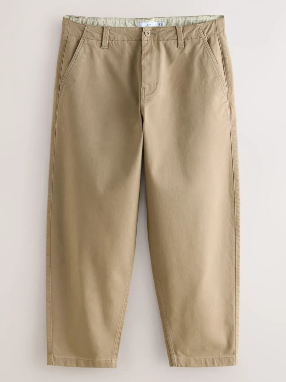 Broeken En Chino's|Next - Barrel Fit - Authentic Cotton Rich Stretch Trousers Pastelgeel
