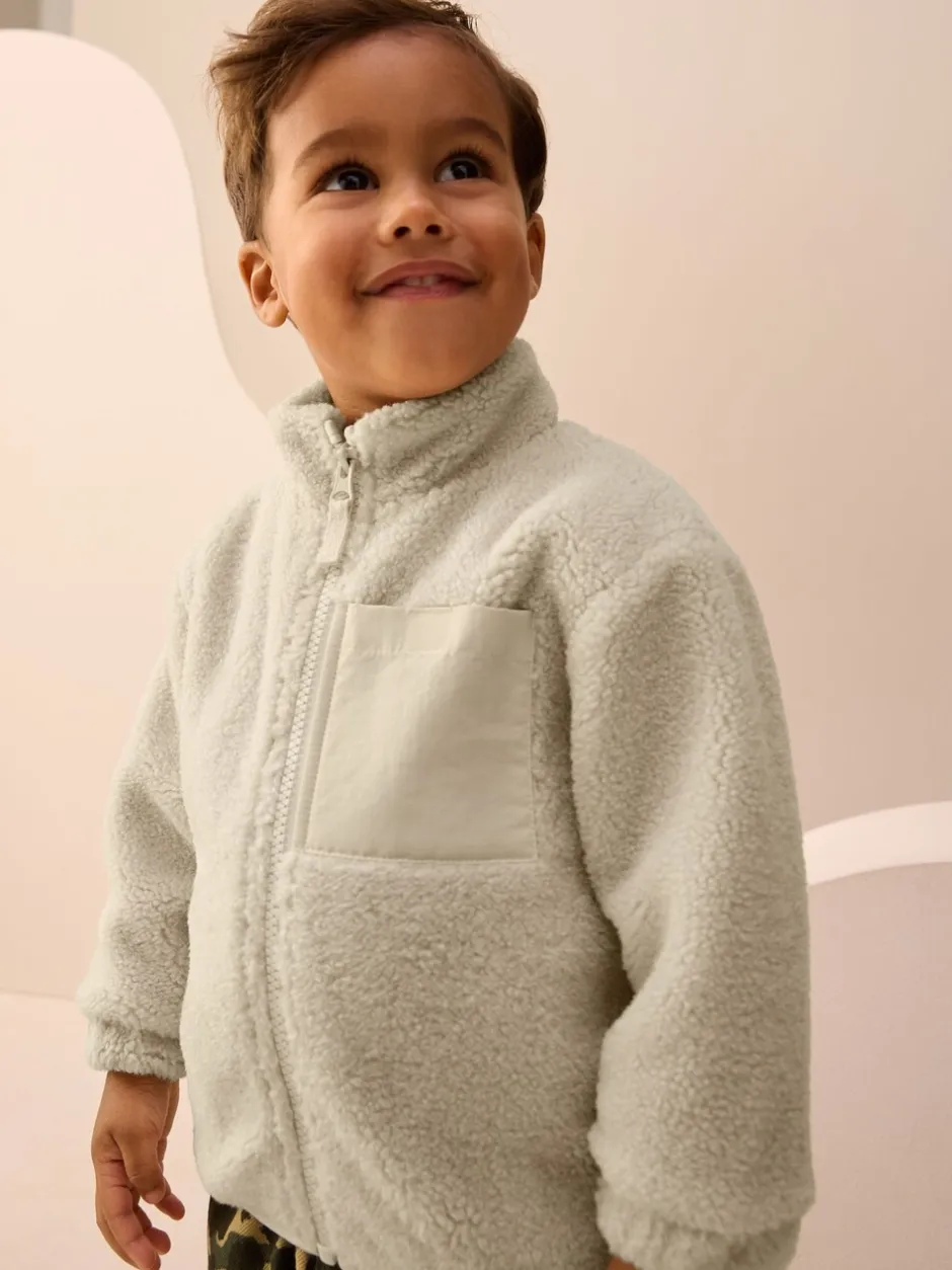 Jassen, Jacks En Kinderwagenpakjes|Jassen En Jacks|Next Pastelgeel - Effen fleece met rits en trechterhals (3mnd-7jr)