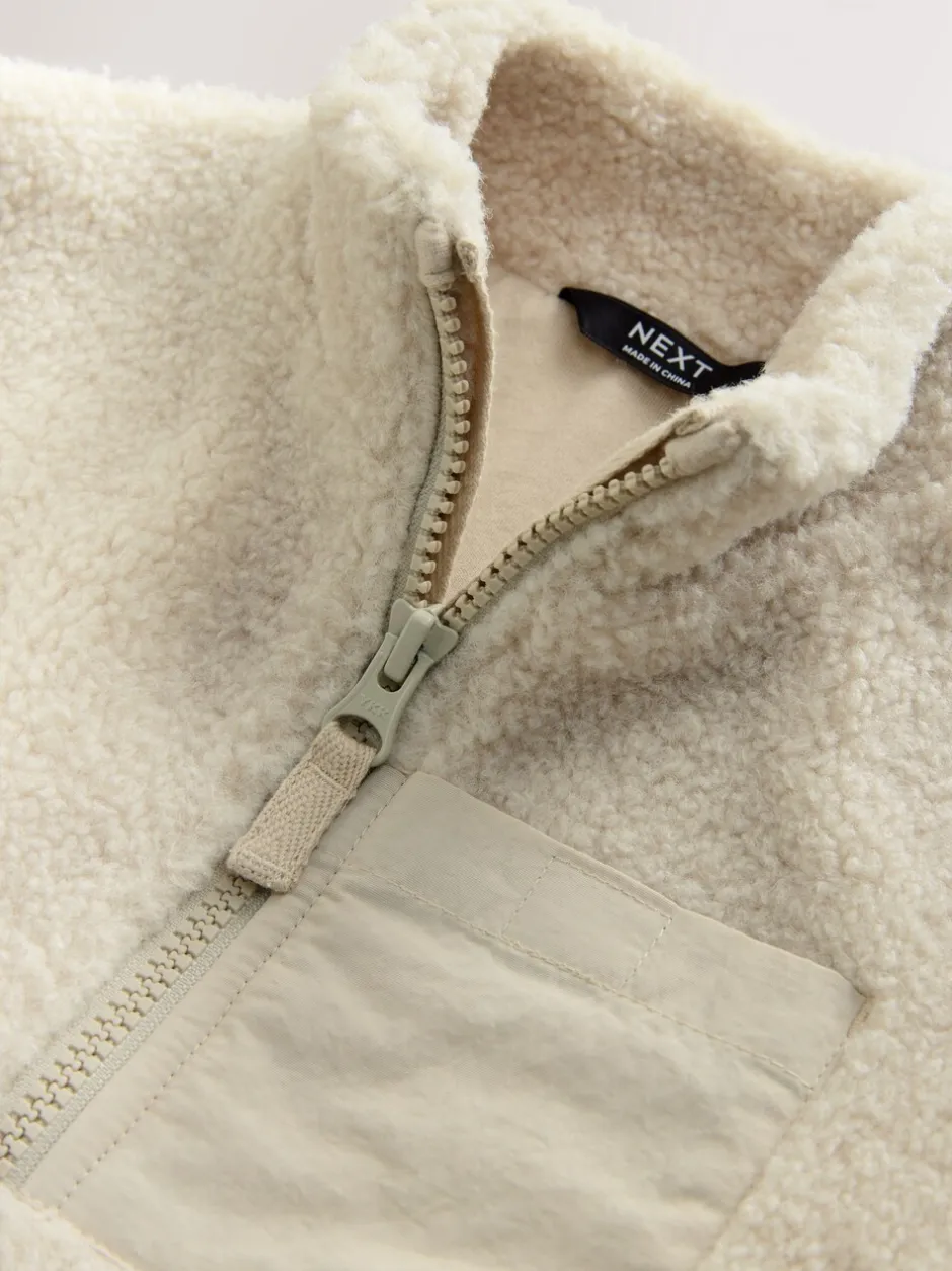 Jassen, Jacks En Kinderwagenpakjes|Jassen En Jacks|Next Pastelgeel - Effen fleece met rits en trechterhals (3mnd-7jr)