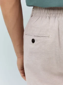 Shorts|Next - Korte chino met elastische taille met hoog linnenpercentage Pastelgeel