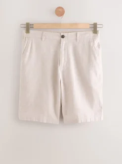 Shorts|Next - Korte chino met elastische taille met hoog linnenpercentage Pastelgeel