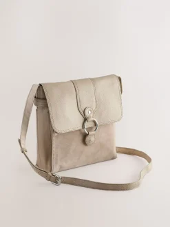 Tassen En Portemonnees|Next Pastelgeel - Leren messenger-tas met vak