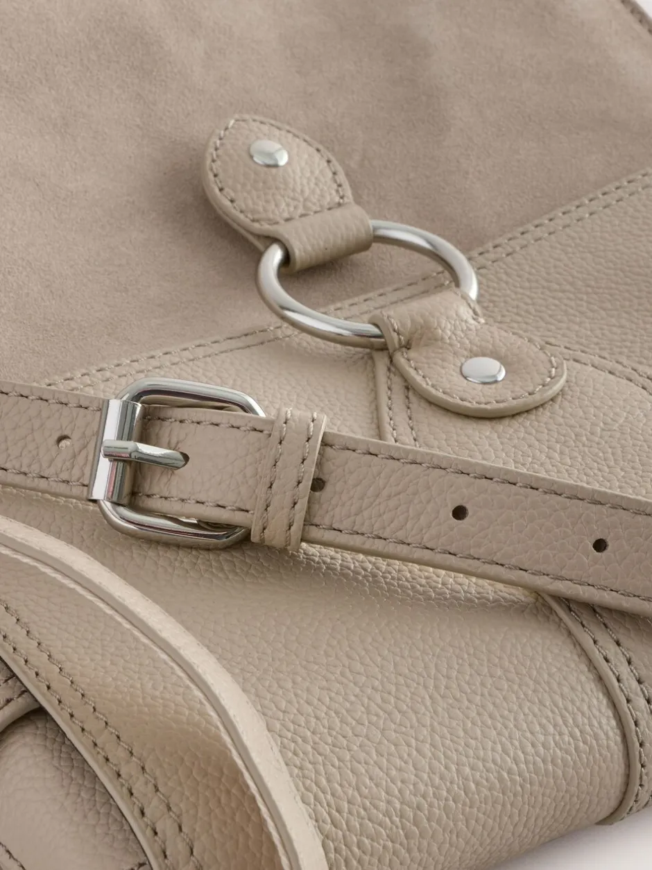 Tassen En Portemonnees|Next Pastelgeel - Leren messenger-tas met vak