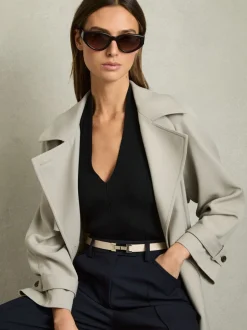 Ceintuurs|Reiss - - Leren Hayley riem met vierkant scharnier Pastelgeel