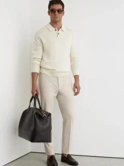Broeken En Chino's*Reiss Pastelgeel - Found stretchy slim fit broeken met trekkoord
