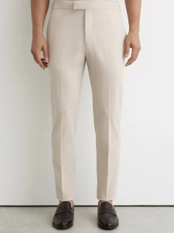 Broeken En Chino's*Reiss Pastelgeel - Found stretchy slim fit broeken met trekkoord