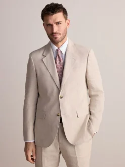 Pakken|Next - Slimfit Leomaster Italiaans 100% linnen colbert Pastelgeel