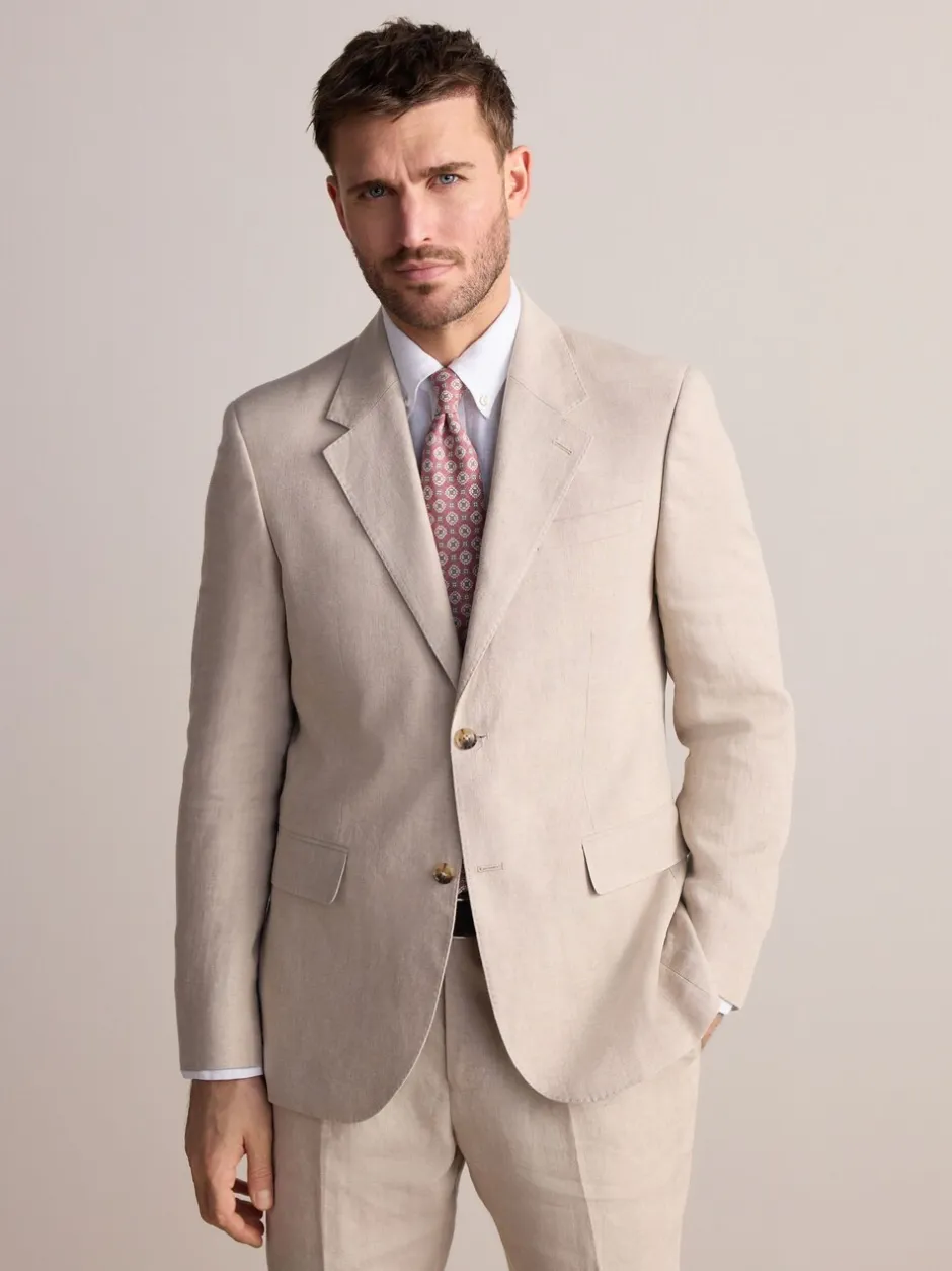 Pakken|Next - Slimfit Leomaster Italiaans 100% linnen colbert Pastelgeel