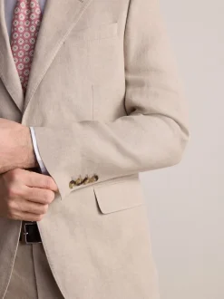 Pakken|Next - Slimfit Leomaster Italiaans 100% linnen colbert Pastelgeel