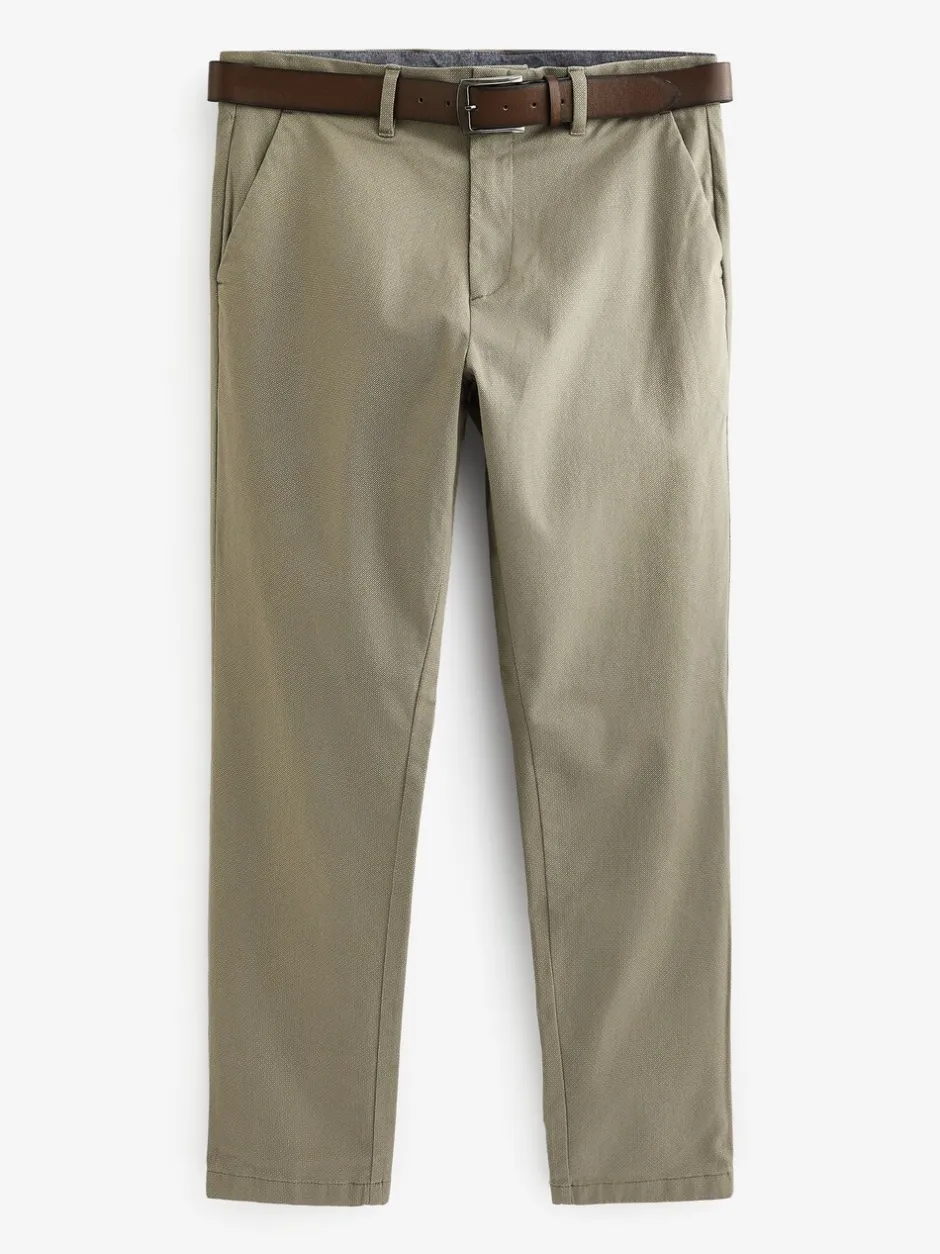 Broeken En Chino's|Next - Straight fit - Zachte chino met print en riem Pastelgeel