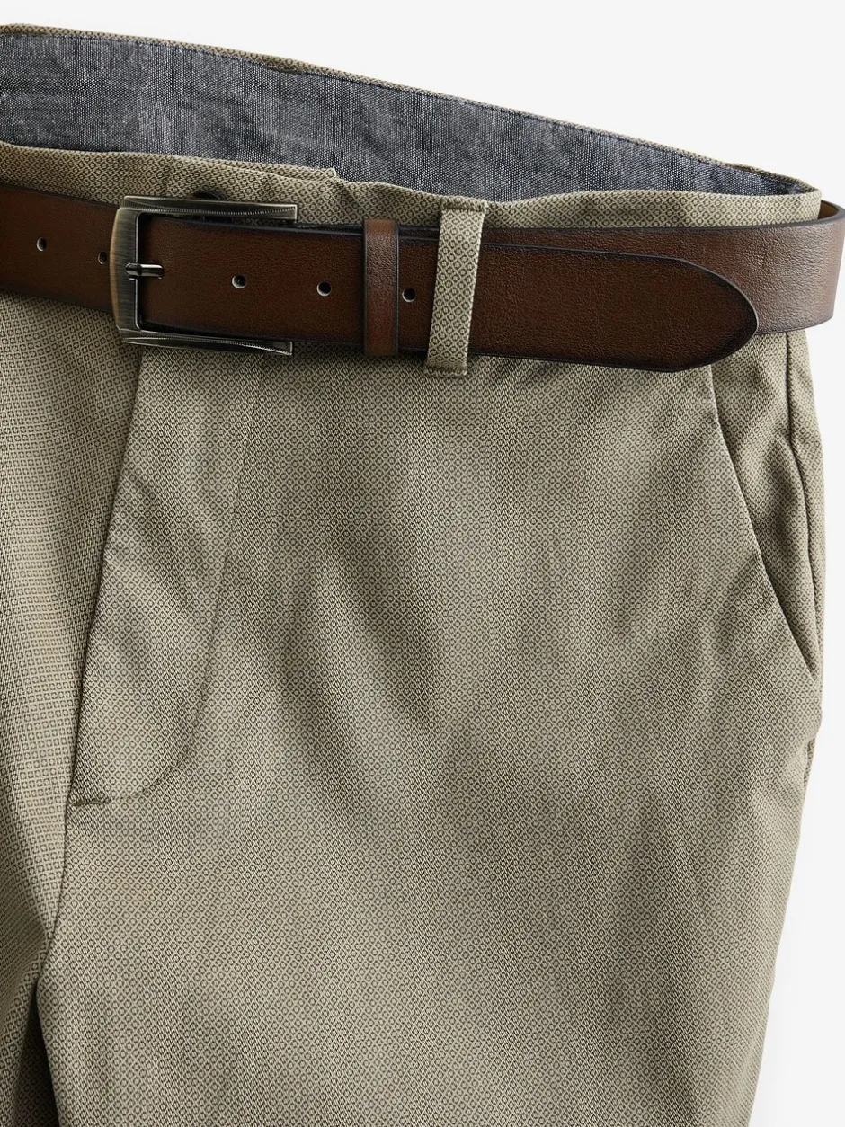 Broeken En Chino's|Next - Straight fit - Zachte chino met print en riem Pastelgeel