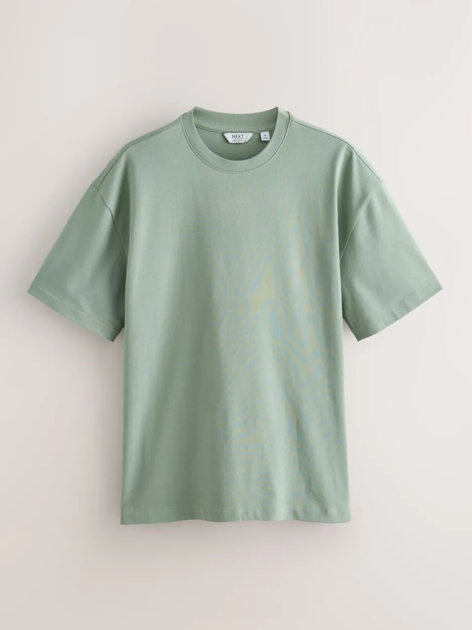 T-Shirts En Hemden|Next - Set van 5 ruimvallende dikke T-shirts PastelGroen/Blauw/Ecru/leigrijs/Roze